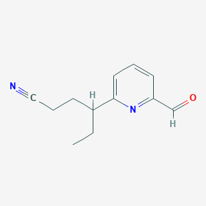 molecular formula C12H14N2O B13101482 4-(6-Formylpyridin-2-yl)hexanenitrile 
