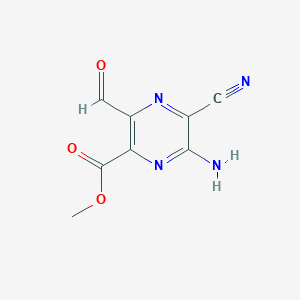 molecular formula C8H6N4O3 B13101803 Methyl 6-amino-5-cyano-3-formyl-2-pyrazinecarboxylate 