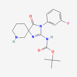 molecular formula C18H23FN4O3 B13101836 (E)-tert-Butyl (3-(3-fluorophenyl)-4-oxo-1,3,7-triazaspiro[4.5]decan-2-ylidene)carbamate 