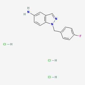 molecular formula C14H15Cl3FN3 B13101988 1-(4-Fluorobenzyl)-1H-indazol-5-amine trihydrochloride 