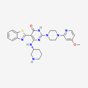 molecular formula C26H30N8O2S B13102214 (R)-5-(Benzo[d]thiazol-2-yl)-2-(4-(4-methoxypyridin-2-yl)piperazin-1-yl)-6-(piperidin-3-ylamino)pyrimidin-4(3H)-one 