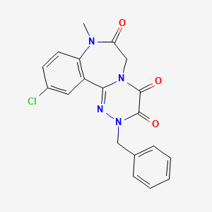 molecular formula C19H15ClN4O3 B13102284 2-Benzyl-11-chloro-8-methyl-2,8-dihydro(1,2,4)triazino(4,3-d)(1,4)benzodiazepine-3,4,7(6H)-trione CAS No. 57632-90-3