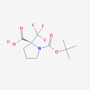 molecular formula C11H16F3NO4 B13102327 (R)-1-(Tert-butoxycarbonyl)-2-(trifluoromethyl)pyrrolidine-2-carboxylic acid 