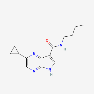 molecular formula C14H18N4O B13102423 N-Butyl-2-cyclopropyl-5H-pyrrolo[2,3-b]pyrazine-7-carboxamide 