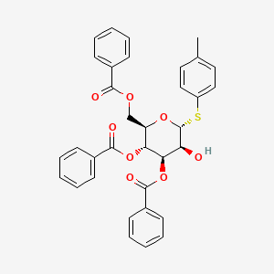molecular formula C34H30O8S B13102630 [(2R,3R,4R,5S,6R)-3,4-dibenzoyloxy-5-hydroxy-6-(4-methylphenyl)sulfanyloxan-2-yl]methyl benzoate 