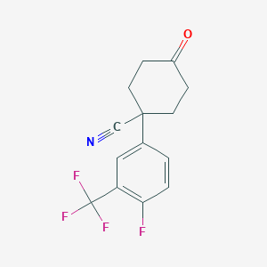 molecular formula C14H11F4NO B13102643 1-(4-Fluoro-3-(trifluoromethyl)phenyl)-4-oxocyclohexanecarbonitrile 