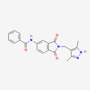 molecular formula C21H18N4O3 B13102657 N-(2-((3,5-Dimethyl-1H-pyrazol-4-yl)methyl)-1,3-dioxoisoindolin-5-yl)benzamide 