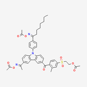 molecular formula C44H47N3O9S B13103047 2-[4-[9-[4-[(Z)-N-acetyloxy-C-heptylcarbonimidoyl]phenyl]-6-[(E)-N-acetyloxy-C-methylcarbonimidoyl]carbazole-3-carbonyl]-3-methylphenyl]sulfonylethyl acetate 