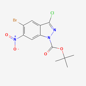 molecular formula C12H11BrClN3O4 B13103162 tert-Butyl 5-bromo-3-chloro-6-nitro-1H-indazole-1-carboxylate 