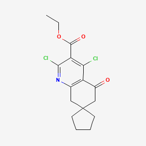 molecular formula C16H17Cl2NO3 B13103511 Ethyl 2',4'-dichloro-5'-oxo-6',8'-dihydro-5'H-spiro[cyclopentane-1,7'-quinoline]-3'-carboxylate 