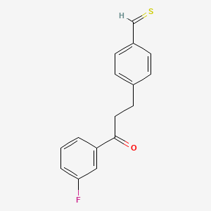 molecular formula C16H13FOS B13103514 4-[3-(3-Fluorophenyl)-3-oxopropyl]thiobenzaldehyde 
