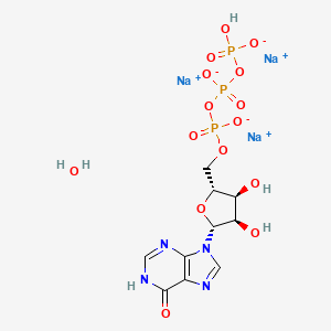 molecular formula C10H14N4Na3O15P3 B13103684 Sodium ((2R,3S,4R,5R)-3,4-dihydroxy-5-(6-hydroxy-9H-purin-9-yl)tetrahydrofuran-2-yl)methyl hydrogentriphosphate hydrate 