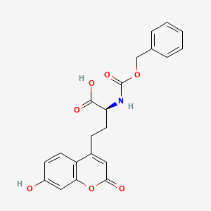 molecular formula C21H19NO7 B13103777 (S)-2-(((Benzyloxy)carbonyl)amino)-4-(7-hydroxy-2-oxo-2H-chromen-4-YL)butanoic acid 