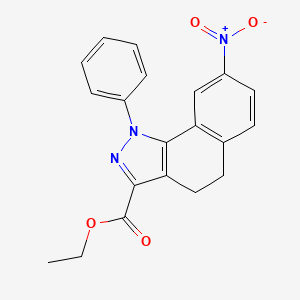 molecular formula C20H17N3O4 B13103874 Ethyl 8-nitro-1-phenyl-4,5-dihydro-1H-benzo[G]indazole-3-carboxylate 