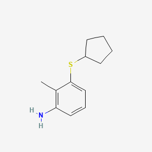 molecular formula C12H17NS B13103943 Benzenamine,3-(cyclopentylthio)-2-methyl- 