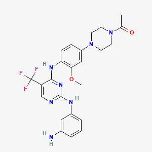 molecular formula C24H26F3N7O2 B13103975 1-(4-(4-((2-((3-Aminophenyl)amino)-5-(trifluoromethyl)pyrimidin-4-yl)amino)-3-methoxyphenyl)piperazin-1-yl)ethanone 