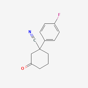 molecular formula C13H12FNO B13104080 1-(4-Fluorophenyl)-3-oxocyclohexanecarbonitrile 