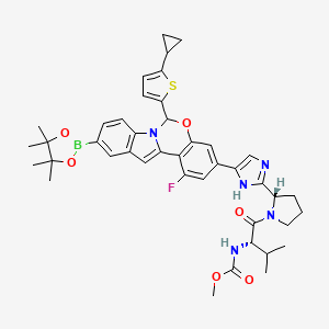 molecular formula C42H47BFN5O6S B13104528 methyl N-[(2S)-1-[(2S)-2-[5-[6-(5-cyclopropylthiophen-2-yl)-1-fluoro-10-(4,4,5,5-tetramethyl-1,3,2-dioxaborolan-2-yl)-6H-indolo[1,2-c][1,3]benzoxazin-3-yl]-1H-imidazol-2-yl]pyrrolidin-1-yl]-3-methyl-1-oxobutan-2-yl]carbamate 