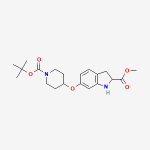molecular formula C20H28N2O5 B13104945 Methyl 6-((1-(tert-butoxycarbonyl)piperidin-4-yl)oxy)indoline-2-carboxylate 