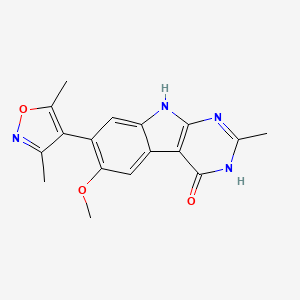 molecular formula C17H16N4O3 B13105046 7-(3,5-Dimethylisoxazol-4-yl)-6-methoxy-2-methyl-9H-pyrimido[4,5-b]indol-4-ol 