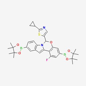 molecular formula C33H37B2FN2O5S B13105097 6-(2-Cyclopropylthiazol-5-yl)-1-fluoro-3,10-bis(4,4,5,5-tetramethyl-1,3,2-dioxaborolan-2-yl)-6H-benzo[5,6][1,3]oxazino[3,4-a]indole 