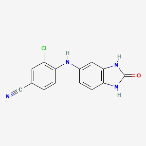 molecular formula C14H9ClN4O B13105277 3-Chloro-4-((2-oxo-2,3-dihydro-1H-benzo[d]imidazol-5-yl)amino)benzonitrile 