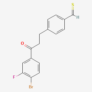 molecular formula C16H12BrFOS B13105390 4-[3-(4-Bromo-3-fluorophenyl)-3-oxopropyl]thiobenzaldehyde 