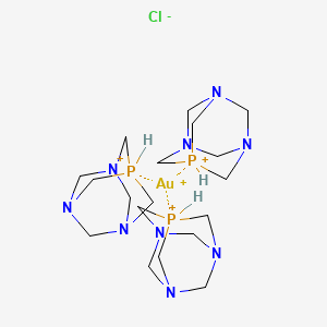 molecular formula C18H39AuClN9P3+3 B13105804 Tris(1,3,5-triaza-7-phosphaadamantate)gold(I) chloride 