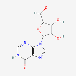 molecular formula C10H10N4O5 B13106048 3,4-Dihydroxy-5-(6-oxo-3H-purin-9(6H)-yl)tetrahydrofuran-2-carbaldehyde 
