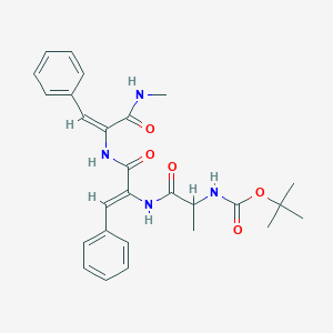 molecular formula C27H32N4O5 B131061 tert-Butyloxycarbonylalanyl-dehydrophenylalanyl-(N-methyl)dehydrophenylalaninamide CAS No. 150529-59-2