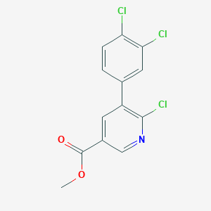 molecular formula C13H8Cl3NO2 B13106309 Methyl 6-chloro-5-(3,4-dichlorophenyl)nicotinate 