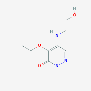 molecular formula C9H15N3O3 B13106498 4-Ethoxy-5-((2-hydroxyethyl)amino)-2-methylpyridazin-3(2H)-one 