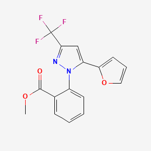 molecular formula C16H11F3N2O3 B1310693 2-(5-Furan-2-yl-3-trifluoromethyl-pyrazol-1-yl)-benzoic acid methyl ester 