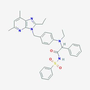 molecular formula C33H35N5O3S B131072 N-(benzenesulfonyl)-2-[N-ethyl-4-[(2-ethyl-5,7-dimethylimidazo[4,5-b]pyridin-3-yl)methyl]anilino]-2-phenylacetamide CAS No. 151954-37-9