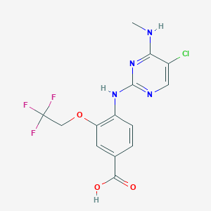 molecular formula C14H12ClF3N4O3 B13107329 4-((5-Chloro-4-(methylamino)pyrimidin-2-yl)amino)-3-(2,2,2-trifluoroethoxy)benzoic acid 