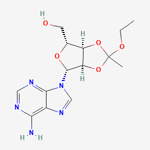 molecular formula C14H19N5O5 B13107927 ((3AR,4R,6R,6aR)-6-(6-amino-9H-purin-9-yl)-2-ethoxy-2-methyltetrahydrofuro[3,4-d][1,3]dioxol-4-yl)methanol 