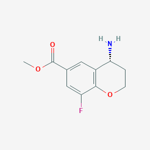 molecular formula C11H12FNO3 B13110708 Methyl(r)-4-amino-8-fluorochromane-6-carboxylatehydrochloride 
