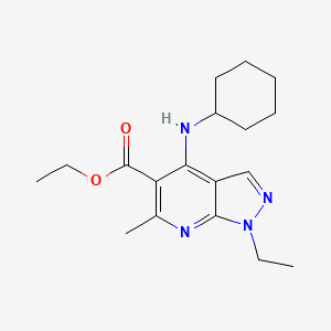 molecular formula C18H26N4O2 B13112319 Ethyl 4-(cyclohexylamino)-1-ethyl-6-methyl-1H-pyrazolo[3,4-b]pyridine-5-carboxylate 
