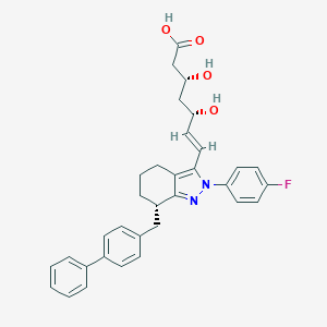 molecular formula C33H33FN2O4 B131135 (E,3R,5S)-7-[(7S)-2-(4-fluorophenyl)-7-[(4-phenylphenyl)methyl]-4,5,6,7-tetrahydroindazol-3-yl]-3,5-dihydroxyhept-6-enoic acid CAS No. 153321-50-7