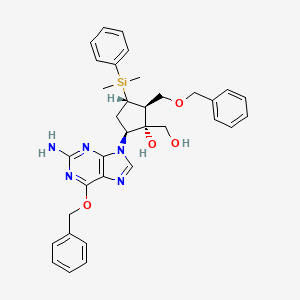 molecular formula C34H39N5O4Si B13114915 (1S,2S,3S,5S)-5-(2-Amino-6-(benzyloxy)-9H-purin-9-yl)-2-((benzyloxy)methyl)-3-(dimethyl(phenyl)silyl)-1-(hydroxymethyl)cyclopentanol 