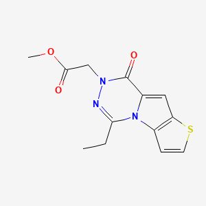 molecular formula C13H13N3O3S B13116233 Methyl 2-(12-ethyl-9-oxo-5-thia-1,10,11-triazatricyclo[6.4.0.02,6]dodeca-2(6),3,7,11-tetraen-10-yl)acetate 