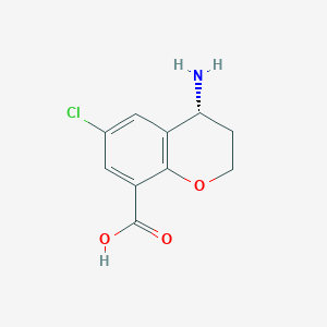 molecular formula C10H10ClNO3 B13116848 (R)-4-amino-6-chlorochromane-8-carboxylicacidhydrochloride 