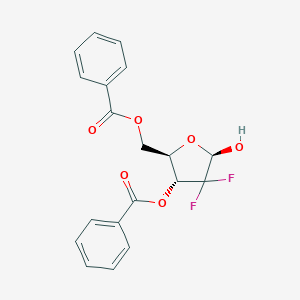 molecular formula C19H16F2O6 B131169 [(2R,3R,5R)-3-Benzoyloxy-4,4-difluoro-5-hydroxyoxolan-2-yl]methyl benzoate CAS No. 143157-25-9