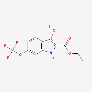 molecular formula C12H10F3NO4 B13116911 Ethyl3-hydroxy-6-(trifluoromethoxy)-1H-indole-2-carboxylate 