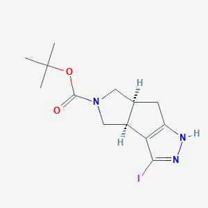 molecular formula C13H18IN3O2 B13117116 tert-butyl (1S,8S)-3-iodo-4,5,10-triazatricyclo[6.3.0.02,6]undeca-2(6),3-diene-10-carboxylate CAS No. 1273565-13-1