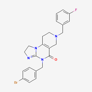 molecular formula C23H22BrFN4O B13118543 4-(4-Bromobenzyl)-7-(3-fluorobenzyl)-1,2,6,7,8,9-hexahydroimidazo[1,2-a]pyrido[3,4-e]pyrimidin-5(4H)-one 
