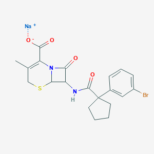 molecular formula C20H20BrN2NaO4S B131186 5-Thia-1-azabicyclo(4.2.0)oct-2-ene-2-carboxylic acid, 7-(((1-(3-bromophenyl)cyclopentyl)carbonyl)amino)-3-methyl-8-oxo-, monosodium salt, (6R-trans)- CAS No. 143407-74-3