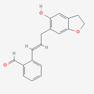 molecular formula C18H16O3 B13118611 (E)-2-(3-(5-Hydroxy-2,3-dihydrobenzofuran-6-yl)prop-1-en-1-yl)benzaldehyde 