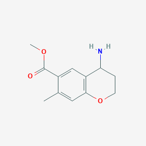 molecular formula C12H15NO3 B13119045 Methyl 4-amino-7-methylchromane-6-carboxylate hydrochloride 