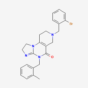 molecular formula C24H25BrN4O B13119632 7-(2-Bromobenzyl)-4-(2-methylbenzyl)-1,2,6,7,8,9-hexahydroimidazo[1,2-a]pyrido[3,4-e]pyrimidin-5(4H)-one 